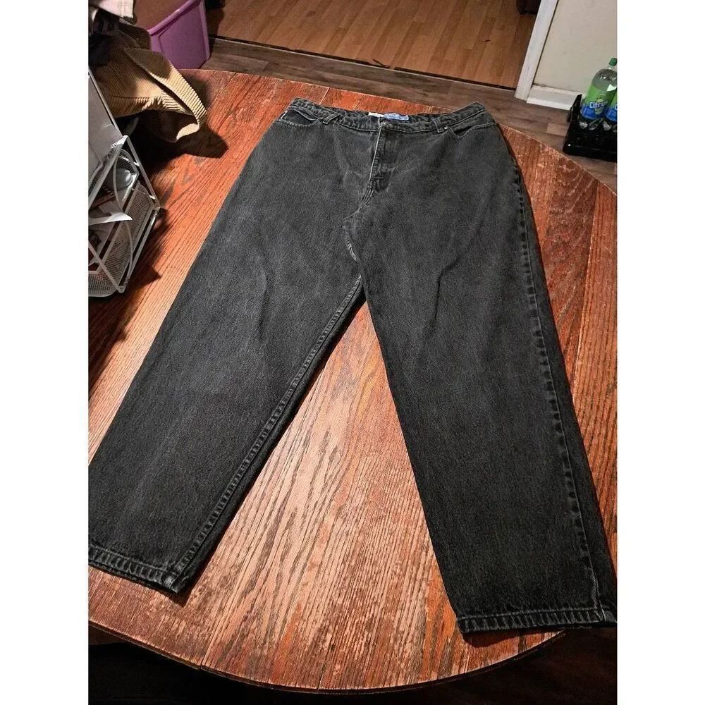 Faded Glory Size 20W Black Denim Jeans Relax Fit Cotton Casual Pants w Pockets